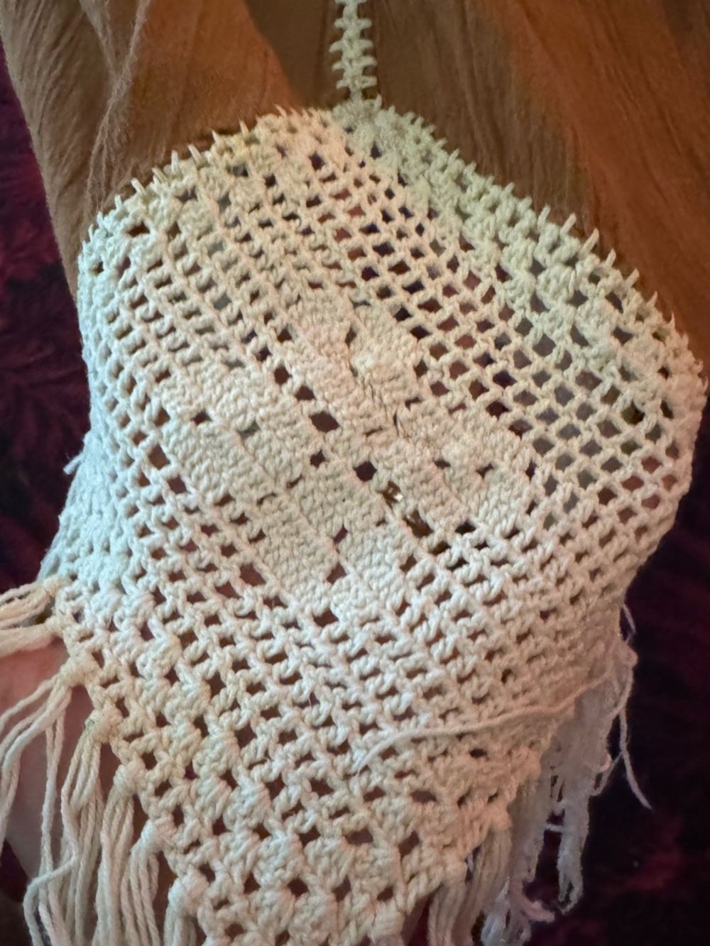 Vintage 1970s cotton and crochet skirt with fringe - Picture 5 of 8